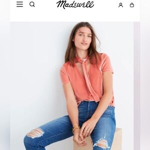Madewell Velvet Tie-Neck Top Coral XXS